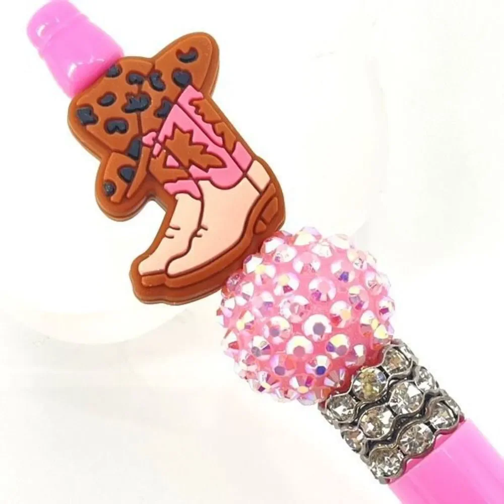 Cowboy boots hat country cowgirl handmade pen NEW beads rhinestone bling pink br